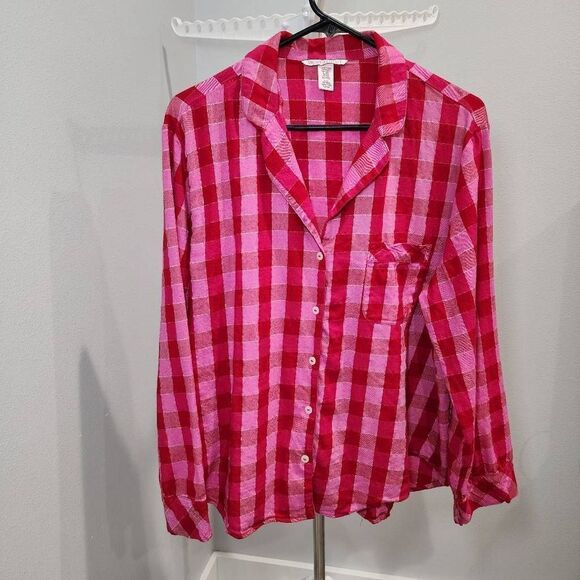 Victorias Secret PLAID Cotton Red Flannel  Pajama top only, size Large - Picture 1 of 7